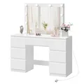 WOLTU Schminktisch mit Beleuchtung Hollywood und Steckdose, einstellbare Helligkeit, Schminktisch mit Spiegel LED, Kosmetiktisch mit 7 Schubladen, 110x140,5x39,5 cm, für Schlafzimmer, Weiß