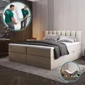 TRADA Boxspringbett 180x200 Palermo mit Bettkästen mit Matratze mit Topper Komplett-Set Polsterbett Bonell H3 Beige - Beige