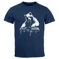 Neverless Print-Shirt Herren T-Shirt mit Print Bär als Techno DJ Rave Festival Outfit mit Print blau M