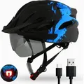 Fahrradhelm H085 Urban mit LED-Rücklicht & Magnet-Sonnenbrille Visier – City Helm für Damen & Herren – 54-61cm – Ultraleicht 245g Schwarz B... - Schwarz/Blau