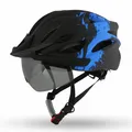 Sportlicher Fahrradhelm (Unisex) für Damen & Herren – Schwarz/Blau mit LED & Visier – Urban City Radhelm, Ultraleicht 245g, 54-61cm