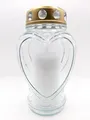 meytrade Grablampe mit Kerze Premium Glaß Weiss Trauerlicht Gedenklicht Grabschmuck für Friedhof Herzform 18x10cm, Herzmey002