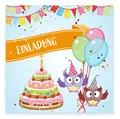 12 Premium Einladungskarten zum Kindergeburtstag + 12 Umschläge, Postkarte, 14,8x14,8cm, mit vorgedrucktem Text auf der Rückseite Einladung Karten Kinder Kids birthday Eule