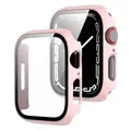 Für Apple Watch 9 8 7 45mm 2 in 1 TPU Silikon Hülle Cover + Hart Glas Pink