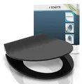 SCHÜTTE Duroplast SLIM WC Sitz mit Absenkautomatik Schwarz, WC Deckel Schwarz in flachem Design & Schnellverschluss