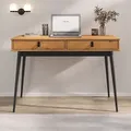 Schreibtisch WANDA mit 2 Schubladen aus Massivholz Eiche farben / schwarz - Bürotisch mit konischen Beinen, Home Office Tisch, Büromöbel mit Sta... - Braun