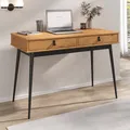 IDIMEX Schreibtisch Wanda mit 2 Schubladen aus Massivholz Eiche Farben/schwarz - Bürotisch mit konischen Beinen, Home Office Tisch, Büromöbel mit Stauraum