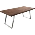 DELIFE Esstisch Edge, Akazie Braun 200x100 XL Edelstahl Schräg Live-Edge braun Baumkante Rechteck, Plattenstärke: 5,5 cm | 200 cm x 77 cm x 100 cm