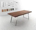 DELIFE Esstisch Edge 200x100 XL Akazie Braun Edelstahl Schräg Live-Edge