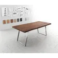 DELIFE Esstisch Edge 200x100 XL Akazie Braun Edelstahl Schräg Live-Edge, Esstische, Baumkantenmöbel, Massivholzmöbel, Massivholz