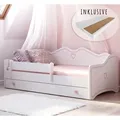 Mädchenbett Kinderbett Jugendbett 80x160 mit Matratze Rausfallschutz & Schublade | Prinzessin Kinder Sofa Couch Bett umbaubar weiß rosa - Weiß