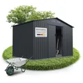 Juskys Geräteschuppen Metall XL – Gartenhaus & Gerätehaus mit Schiebetür, Fundamentrahmen & Schloss, wetterfester Gartenschrank zur Aufbewahrung – Dunkelgrau