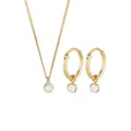 Elli PREMIUM Kette Creolen Mondstein Stein 925 Silber vergoldet golfarben Damen 