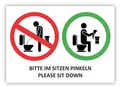 6 Stück - Folienaufkleber Bitte im Sitzen pinkeln Please sit down, Größe ca. 14,8 x 10,4 cm - (Auf-517) Toiletten Aufkleber WC Bad Klosett Klo im Sitzen benutzen nicht im Stehen