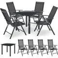 Juskys Aluminium Gartengarnitur Milano Gartenmöbel Set mit Tisch und 4 Stühlen Dunkel-Grau mit schwarzer Kunstfaser Alu Sitzgruppe Balkonmöbel - Dunkelgrau/Schwarz