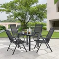 Juskys Aluminium Gartengarnitur Milano 4+1-4 Hochlehner Stühle verstellbar & klappbar mit Tisch - Gartenmöbel Set 5-teilig wetterfest - Grau