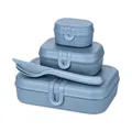 Koziol PASCAL READY Lunchbox-Set mit Besteck | 4 Teile | 3 Boxen + 3-teiliges Besteckset KLIKK | biozirkulärer Kunststoff, bruchfest, spülmaschinengeeignet | Büro, Schule, Reise (nature flower blue)
