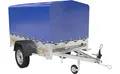 UNITRAILER Anhänger Garden Trailer 200 Kipp, Ladefläche: 200x106 cm, Max. Zulässiges Gesamtgewicht 750 kg – Auto Anhänger mit Hochspriegel, Blauer Anhängerplane Hochplane und Stützrad