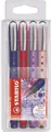 STABILO® Tintenroller worker+ NatureCOLORS Wildflower, Strichstärke 0,5 mm, Schreibfarbe blau, rutschfeste Oberfläche, Kunststoff, Etui mit 4 Schaftfarben 669997