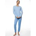 Schlafanzug MEY "FLOWER MEADOW", Damen, Gr. 46, blau (blau silk), Single Jersey, Obermaterial: 100% Baumwolle, casual, bequem 7/8-Länge, Rundhals, Langarm, Homewear-Sets, Baumwolle, floral, bequem, klassisch, Rundhals-Ausschnitt
