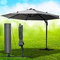 BRAST Alu Sonnenschirm Ampelschirm Ø360cm Grau + Schützhülle UV-Schutz 80+ wasserabweisend mit Kurbelvorrichtung drehbar schwenkbar & höhenverstellbar