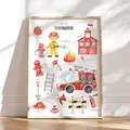 MeinBaby123® Bilder Kinderzimmer | DIN A2 Poster Feuerwehr | Feuerwehrauto, Feuerwehrmann | Deko Kinderzimmer Junge | Babyzimmer Deko | Wandposter Premium (Feuerwehr V1)