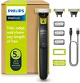 Philips Elektrorasierer OneBlade 360 Face & Body - Rasierer, Trimmer & Bodygroomer QP2824/31, Aufsätze: 5, 3x 360 Klingen, 3x Trimmaufsätze (1/3/5 mm), 2x Körperaufsätze, Gesicht & Körper, Nass- & Trockenrasur, Trimmaufsätze, Körperaufsätze