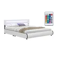 Juskys Polsterbett Sevilla 180x200 cm - Bett mit LED Beleuchtung & Lattenrost - Doppelbett weiß