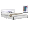 Juskys Polsterbett Sevilla 180x200 cm mit LED Beleuchtung, Lattenrost & Kopfteil - Holz & Kunstleder - 16 Farbeinstellungen & Fernbedienung - Bett Bettgestell Doppelbett - Weiß