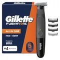 Gillette Fusion One Hybrid Rasierer Herren Elektrisch für Gesicht und Körper, Schwarz - Barttrimmer, Inkl. 3 Kammaufsätze und 1 Körperkamm, Wasserdichter Trimmer, 45-Min Akku, Powered von Braun
