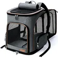 Lekesky Groß Katzenrucksack Hunderucksack für Katzen und Hunde bis 8-10kg, Erweiterbar Faltbare Haustier Rucksack mit Innerer Sicherheitsleine und 2 Haustiermatte, Grau