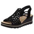Rieker Keilsandalette Sommerschuh, Plateausandale, Schlupfschuh mit Schmucksteinchen schwarz 40 EU