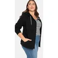 Shirtjacke SHEEGO "Kapuzensweatjacke", Damen, Gr. 48/50, schwarz, 100% Baumwolle, unifarben, Shirts Shirtjacke