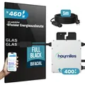 SUNNIVA 460W Balkonkraftwerk BIFAZIAL FULLBLACK komplett Steckdose HOYMILES 400 Watt Wechselrichter, PV Solaranlage Komplettset, 1x 460W N-Type Glas-Glas Bifacial Solarmodule, 5m Kabel