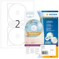 HERMA 4460 CD DVD Etiketten inkl. Zentrierhilfe blickdicht, 100 Blatt, Ø 116 mm MAXI, 2 pro A4 Bogen, 200 Stück, selbstklebend, bedruckbar, matt, blanko Papier Klebeetiketten Aufkleber, weiß