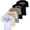 JACK AND JONES JACK&JONES Herren T-Shirt, 5er Pack - JJLEOGRA TEE CREW NECK, Kurzarm, Rundhals, Baumwolle, Logo-Print