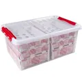 SUNWARE Q-Line Weihnachtsbox - 45 L mit Tabletts für 98 Weihnachtskugeln - transparent/rot