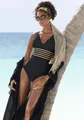 Badeanzug "Elodie", mit trendigem Materialeinsatz, Gr. 48 - Cup D, schwarz-goldfarben Cup D