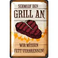 Grill Blechschild Lustig BBQ Retro Metallschild Grillen Steak Küche Dek 20x30