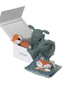 VERTBAUDET Baby Geschenk-Set: Schmusetuch, Rassel & Stofftuch orange/grün/märchenwald