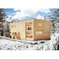 Karibu Saunahaus Außensauna Gartensauna Hygge unbehandelt Ofen 9 KW externe Strg easy 38mm Massivholz 508x276x221 cm