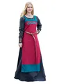 Battle-Merchant Wikinger Trägerkleid Hilja mit Stickerei | mittelalterliches Schürzenkleid für Damen | LARP Gewandung aus Baumwolle | Größen S-XXL blau/senfgelb oder rot/Petrol (rot, XXL)