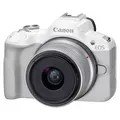 Canon EOS R50, Weiß + RF-S 18-45mm F4.5-6.3 IS STM Kit, 24,2 MP, 6000 x 4000 Pixel, CMOS, 4K Ultra HD, Touchscreen, Weiß - Weiß