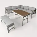 greemotion Gartenlounge-Set Miami Lounge-Set Taupe-Holz / Grau inkl. Auflagen, Tisch & Hocker - Taupe/Grau