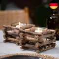 Gadgy Teelichthalter Holz | 2er Set Treibholz Deko | Tischdeko Wohnzimmer |