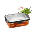 GEFU Frischhaltedose MILO - smarte Lunchbox mit Frische- & Vorratskontrolle per App, aus Glas mit Silikonverdichtung & Klick-Verschluss, Lebensmittelbehälter, Tupperdose, 1500 ml, rechteckig