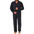 Normann Pyjama Herren langarm Flanell Pyjama Set Schlafanzug zum durchknöpfen schwarz 56
