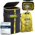 MidingChai 100L Gelber Sack Ständer Stabil, Mülleimer, Ständer Gelber Sack mit Transparentem Fenster, Müllsackhalter für Gelbe Säcke, Mülltütenhalter mit Deckel, Küche, Groß, Schwarz