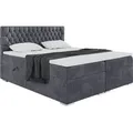 MEBLINI Boxspringbett mit Bettkasten - Gepolstert Doppelbett mit Matratze und Topper - Polsterbett mit Stauraum - Bett mit Kopfteil - Stauraumbett ... - Grau