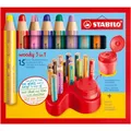 Premium-Tischset STABILO woody 3 in 1 Wachsmalstifte Pastel im Tischset Spitzer